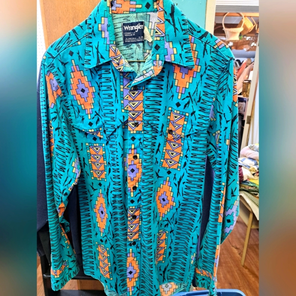 Mens Vintage 80s Wrangler Button Up